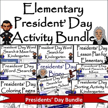 Preview of Elementary Presidents’ Day Activity Bundle: Lesson Plan, Puzzles, Coloring,Bingo