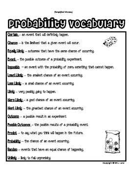Elementary Probability Vocabulary Resources by Mrs. Lane | TpT