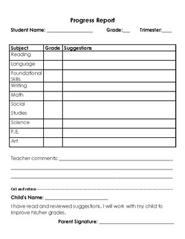Preview of Elementary Progress Report Template