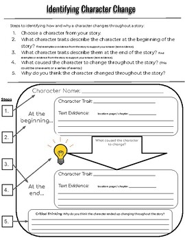 Preview of Elementary Reading Identifying Character Changes Graphic Organizer (2 versions)