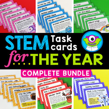 Preview of Elementary STEM Activities Task Cards for the Whole Year + SeeSaw