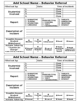 Preview of Elementary School - Behavior Referral