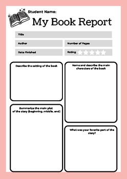 Preview of Elementary School Book Report Template - Fiction