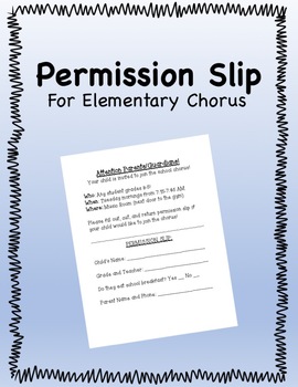 Preview of Elementary School Chorus Permission Slip