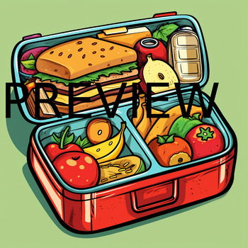 Lunchbox with school or work lunch in sketch style
