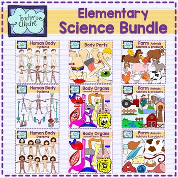 Preview of Elementary Science Clip art Bundle {324 IMAGES} Colored and line art