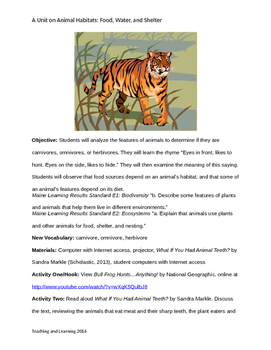 Preview of Elementary Science Unit: Ten Lessons on Animal Habitats