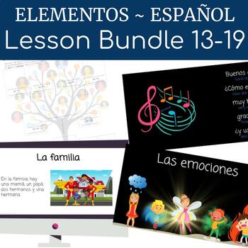 Preview of Elementary Spanish Curriculum (greetings, emotions, family, story) - 2nd Bundle