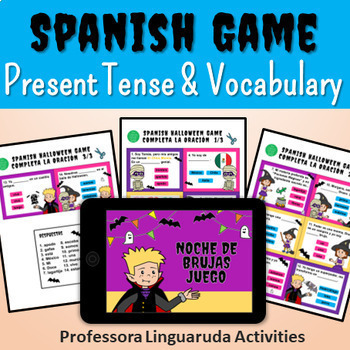 Preview of Halloween Game for Elementary SPANISH - Task cards and PowerPoint