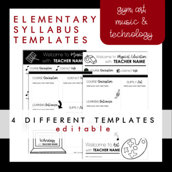 Preview of Elementary Specials Syllabus (EDITABLE) 4 Versions