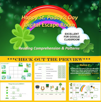 Preview of Elementary St. Patrick's Day Reading Comprehension Digital Escape Room Breakout