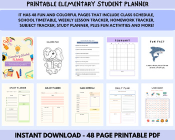 Preview of Elementary Student Planner, Undated, Printable Planner