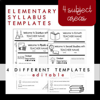 Preview of Elementary Subject Area Syllabus (EDITABLE) 4 Versions