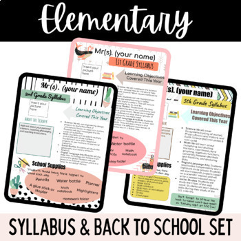 Preview of Elementary Syllabus Template Set for Back to School