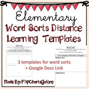 Elementary Word Sort Template Graphic Organizers Distance Learning