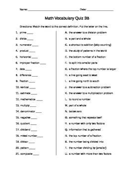 Elementary & Middle School Math Vocabulary Quizzes ...