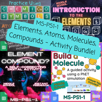 Preview of Elements, Atoms, Molecules, Compounds - Activity Bundle - MS-PS1-1