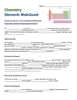 Preview of Elements Chemistry WebQuest