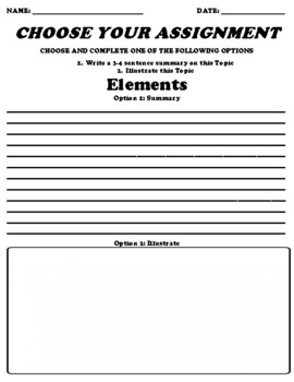 Preview of Elements Choice Board Worksheet