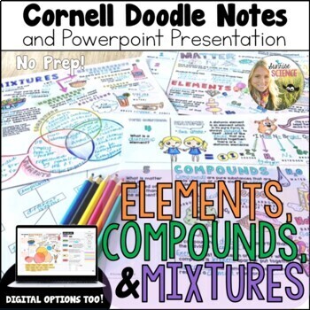 Preview of Elements Compounds Mixtures Doodle Notes | Middle School Science | Cornell Notes