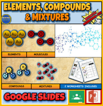 Preview of Elements, Compounds & Mixtures: Interactive Google Slides + Printable Worksheets