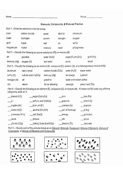 Elements Compounds And Mixtures Worksheet - Worksheet List
