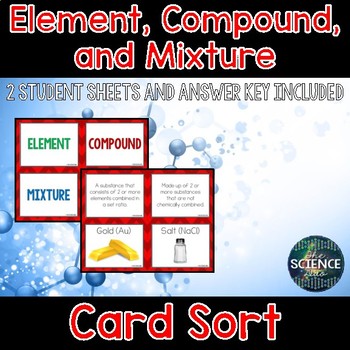 Preview of Elements, Compounds, and Mixtures Card Sort