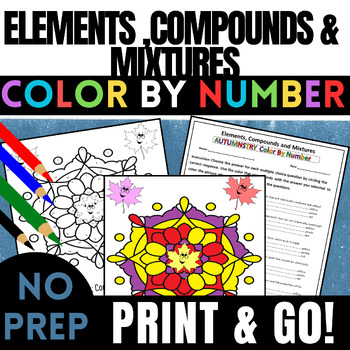 Preview of Elements,Compounds and Mixtures Color by Number|Fall Science Activity|Chemistry