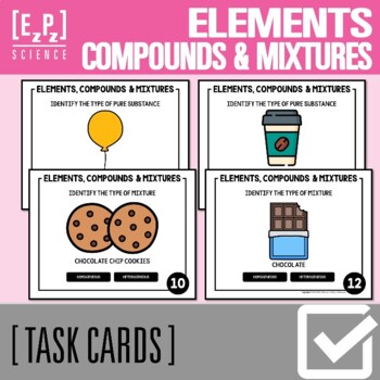 Elements, Compounds and Mixtures Task Cards Activity | Print and ...