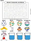 Elements Compounds and Mixtures Activity: Word Search Worksheet
