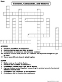 Elements Compounds and Mixtures Worksheet/ Crossword Puzzle