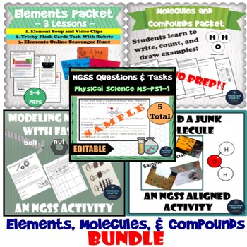 Preview of Elements Molecules and Compounds Worksheets Activities NGSS Bundle MS-PS1-1