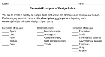 Preview of Elements/Principles of Design Rubric