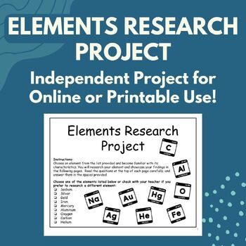 Preview of Elements Research Project - An Introduction to the Periodic Table