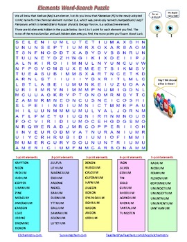 Elements Word-Search Puzzle for fun in Chemistry by E3 ...