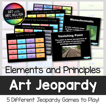 Preview of Elements and Principles Art Vocabulary Scavenger Hunt and Jeopardy Game (Vol. 2)