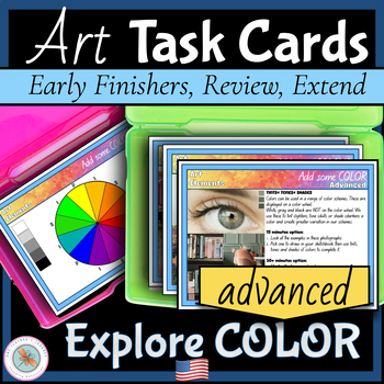 Preview of Elements of Art ADVANCED COLOR Task Cards for Early Finishers, Review or Sub