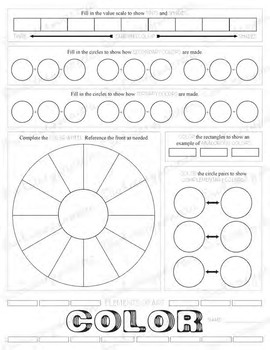Elements of Art Color Worksheet: Elementary, Middle School, and High