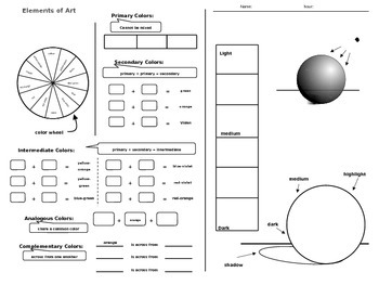 Preview of Elements of Art - Color and Value Worksheet - Editable