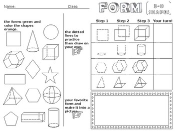 Preview of Elements of Art - Form (3-D Shape) Worksheet - Editable