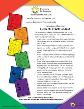 Preview of Elements of Art - Line, Shape, Color, Form, Texture - Handouts and Examples