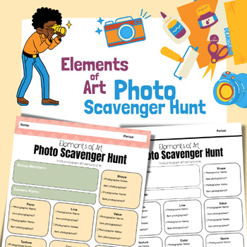 Preview of Elements of Art Photo Scavenger Hunt - Art Exercise - Printable - Editable
