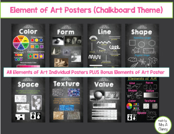 Preview of Elements of Art Posters (Chalkboard Theme)