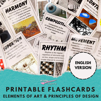 Preview of Elements of Art & Principles of Design Printable Flashcards in English