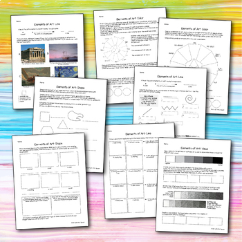 elements of art sketchbook pages and worksheets grades 4 tpt