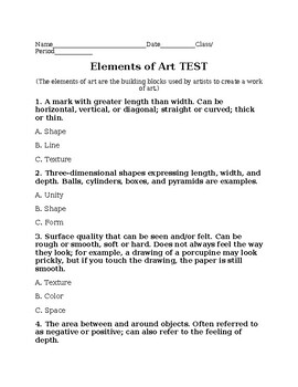 Preview of Elements of Art Test and Study Guide