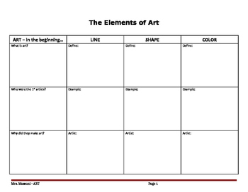 Preview of Elements of Art Worksheet