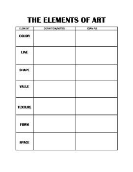 Elements Of Art Worksheet By Melody Milleker Teachers Pay Teachers