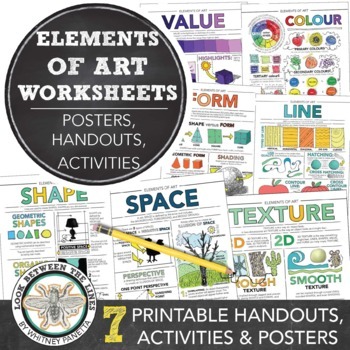 Preview of Elements of Art Posters & Worksheets for Elementary, Middle & High School Art