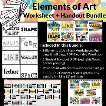 Preview of Elements of Art Worksheets, Handouts, & Slideshow Bundle Easy Lesson or Sub Plan